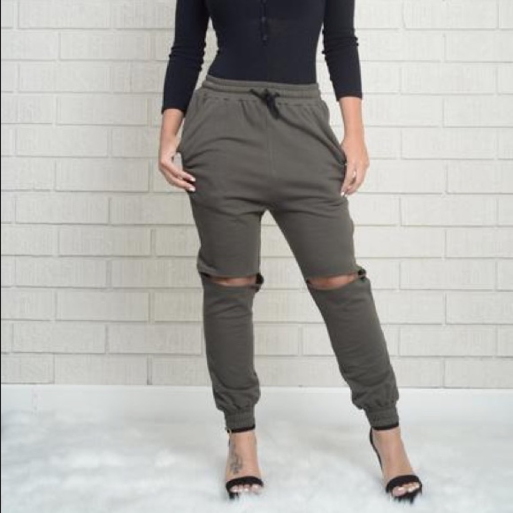 NWOT high waisted green olive joggers sweatpants